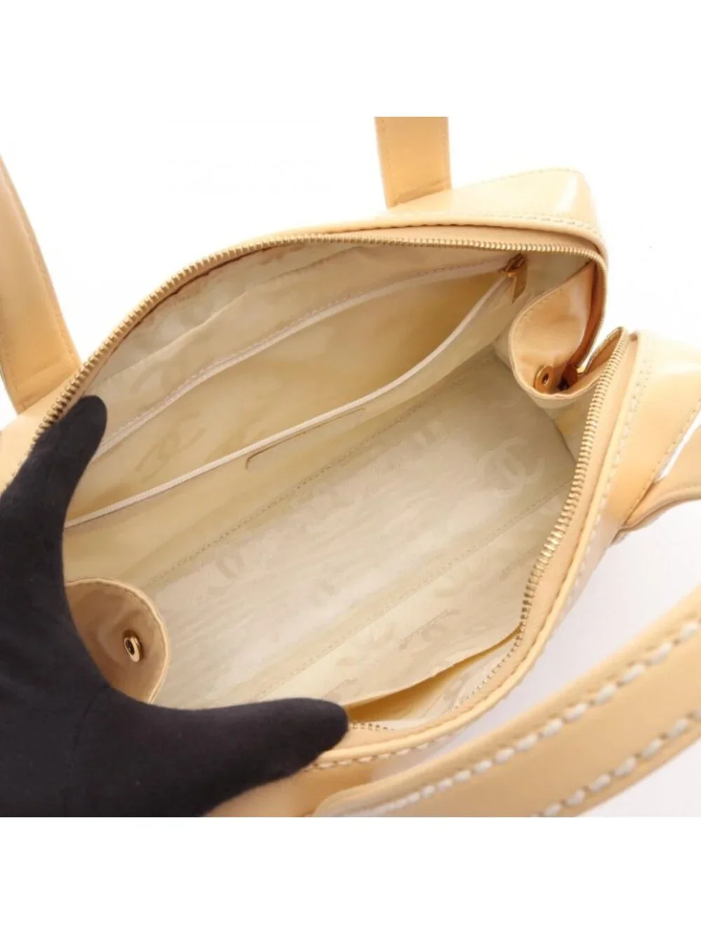 Chanel Handbag Wild Stitch Chez Blanc Yellow Beige Leather Handle